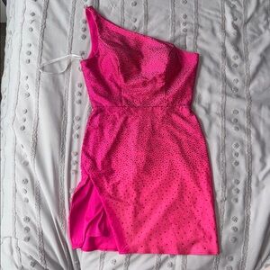 Sherri Hill off the shoulder pink dress